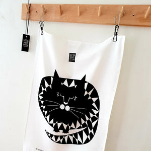 HALF LINEN TEA TOWEL CAT