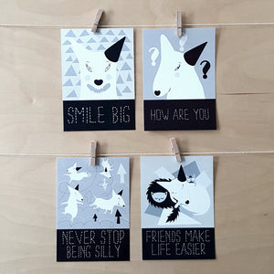 SET OF 4 POSTCARDS BULL TERRIER